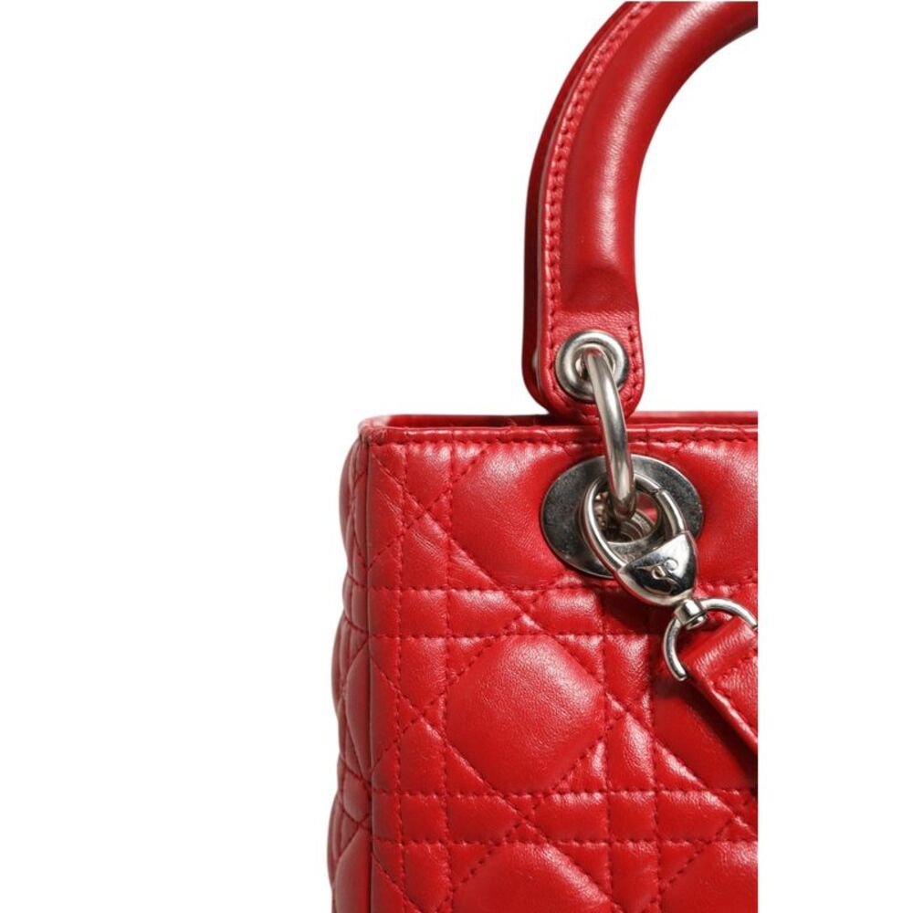 Christian Dior Red Cannage Lambskin Leather Lady Dior Women's Bag - Picture 2 of 6